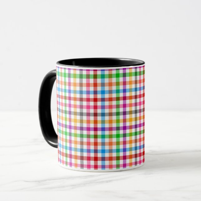 Taza Diseño de cuadros escoceses de gingham de arcoíris (Anverso izquierdo)