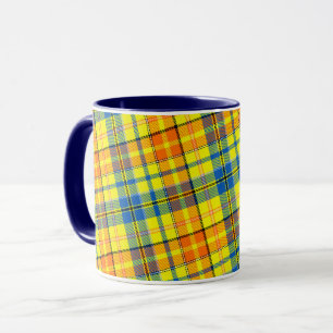 Taza Diseño de cuadros escoceses naranja azul amarillo