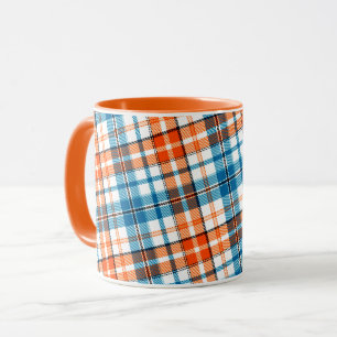 Taza Diseño de cuadros escoceses naranja azul blanco
