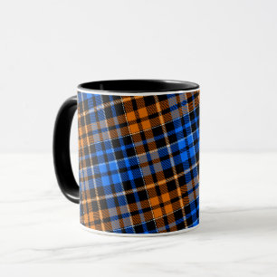 Taza Diseño de cuadros escoceses naranja negro azul