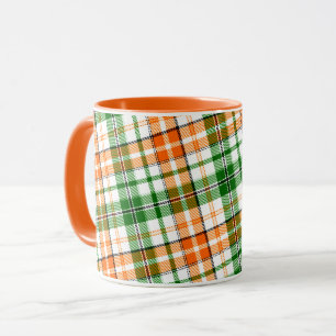 Taza Diseño de cuadros escoceses naranja verde blanco