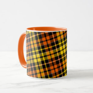 Taza Diseño de cuadros escoceses negro amarillo naranja