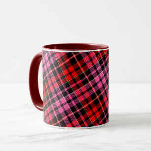 Taza Diseño de cuadros escoceses rojo negro rosa