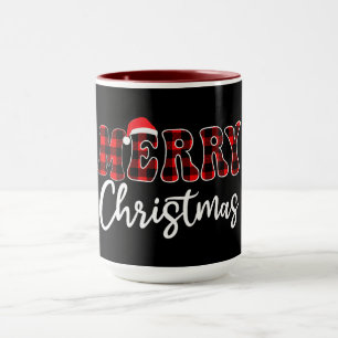 Taza Diseño de cuadros MERRY con sombrero de Santa