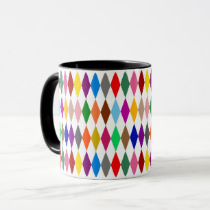Taza Diseño de Diamantes Arlequín Coloridos Blanco