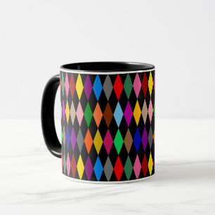 Taza Diseño de Diamantes Arlequín Coloridos Negro