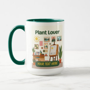 Taza Diseño de espacio de trabajo creativo y vegetación