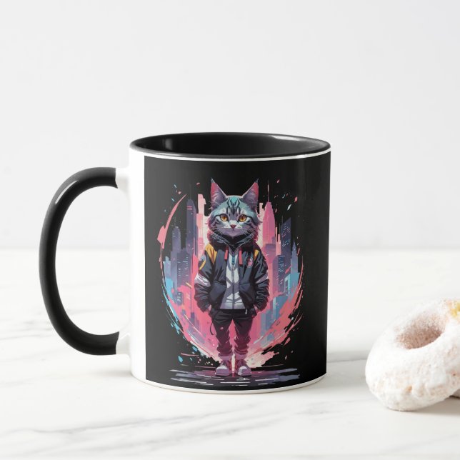 Taza Diseño de felino estilizado (Con donut)