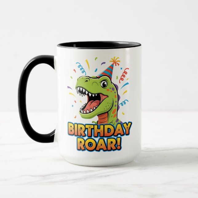 Taza Diseño de fiesta de cumpleaños de dinosaurio adora (Izquierda)