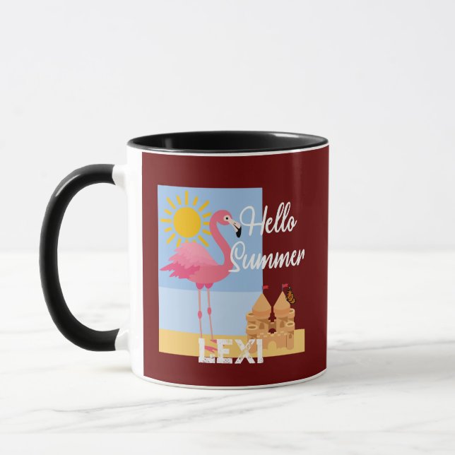 Taza Diseño de flamenco rosado de verano (Hello Summer  (Izquierda)