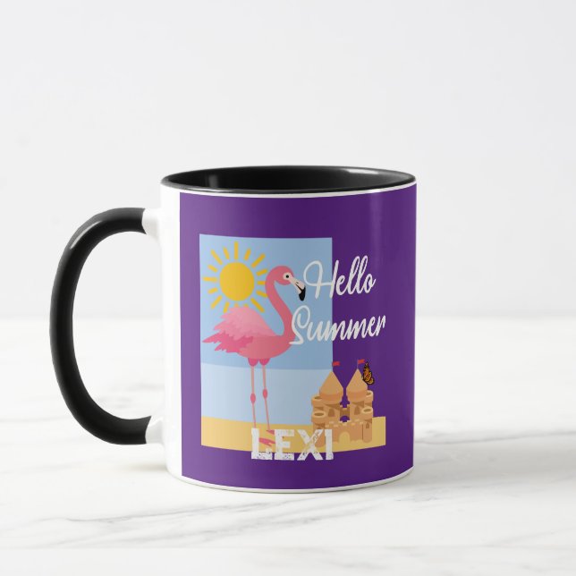 Taza Diseño de flamenco rosado de verano (Hello Summer  (Izquierda)