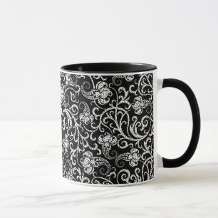 Taza Diseño de flores dálmata negro lindo