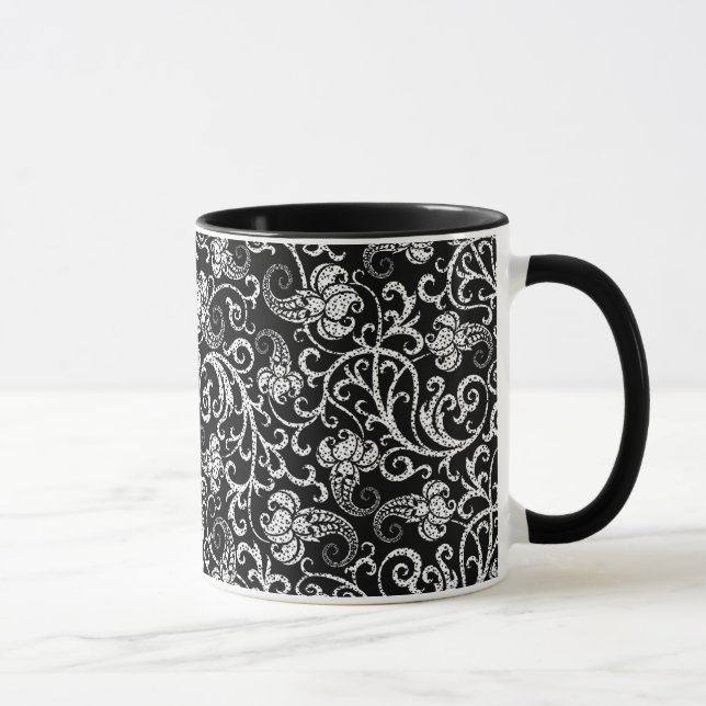 Taza Diseño de flores dálmata negro lindo (Derecha)