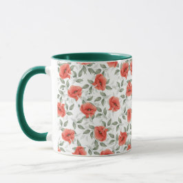 Taza Diseño de Flores de Adormidera Roja