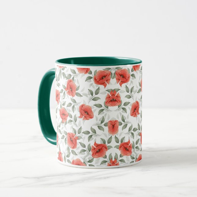 Taza Diseño de Flores de Adormidera Roja (Anverso izquierdo)