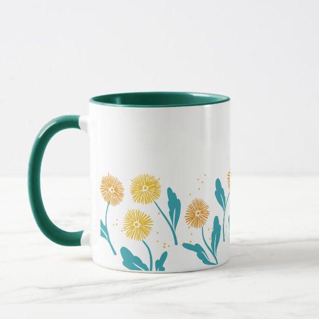 Taza Diseño de flores y hojas de Dandelion (Izquierda)