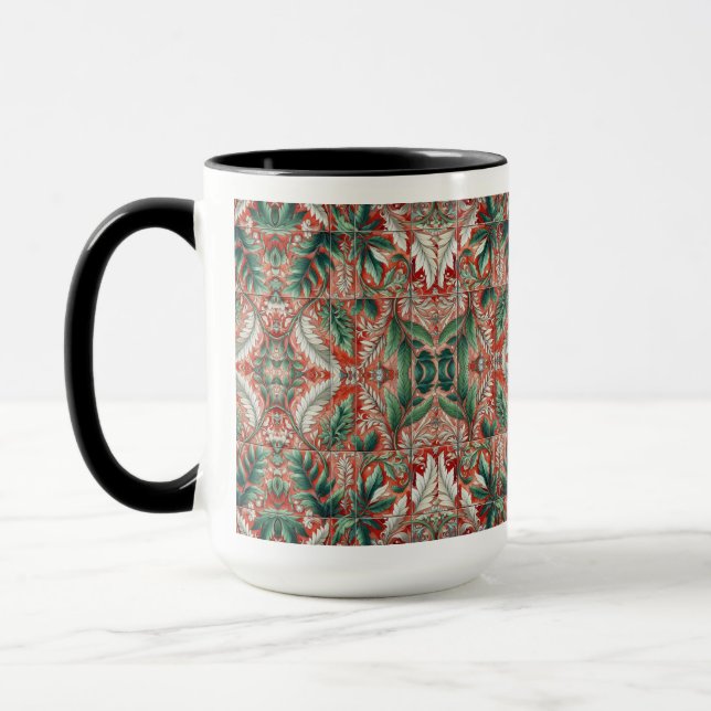 Taza Diseño de follaje estilo mosaico de tonos rojos (Izquierda)