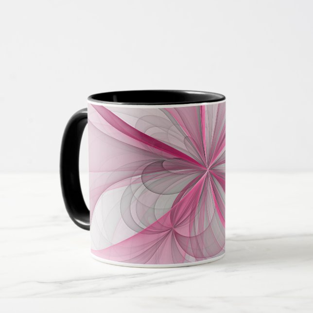 Taza Diseño de fractal gris rosa claro abstracto modern (Anverso izquierdo)