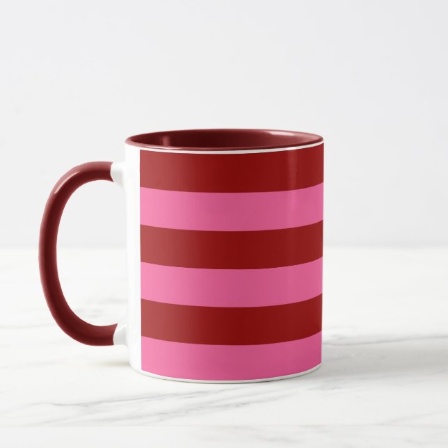 Taza Diseño de franjas rosadas rojas maroon (Izquierda)