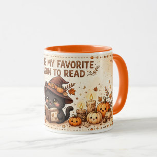 Taza Diseño de gato bruja de lectura otoñal acogedor