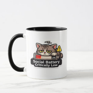 Taza Diseño de gato con batería social críticamente baj