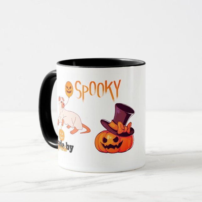 Taza Diseño de Halloween con fantasía de perro y calaba (Anverso izquierdo)