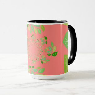 Taza Diseño de hoja verde y coral