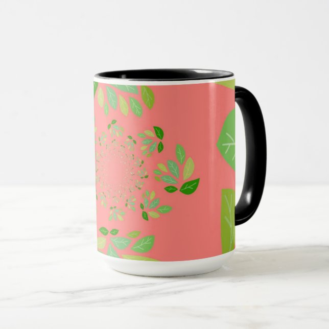 Taza Diseño de hojas corales y verdes (Anverso derecho)