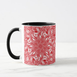 Taza Diseño de hojas de flores rojas