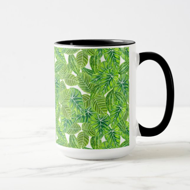 Taza Diseño de hojas tropicales de color acuático (Derecha)