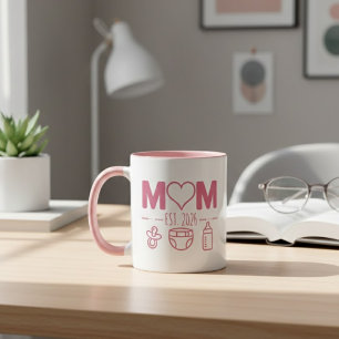 Taza Diseño de iconos para bebé del año de mamá rosa