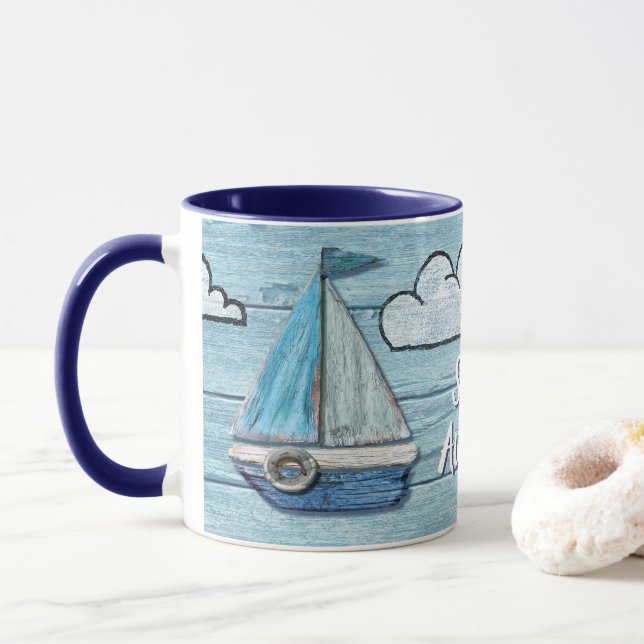 Taza Diseño de la playa de Driftwood Yacht 2 tonalidade (Con donut)