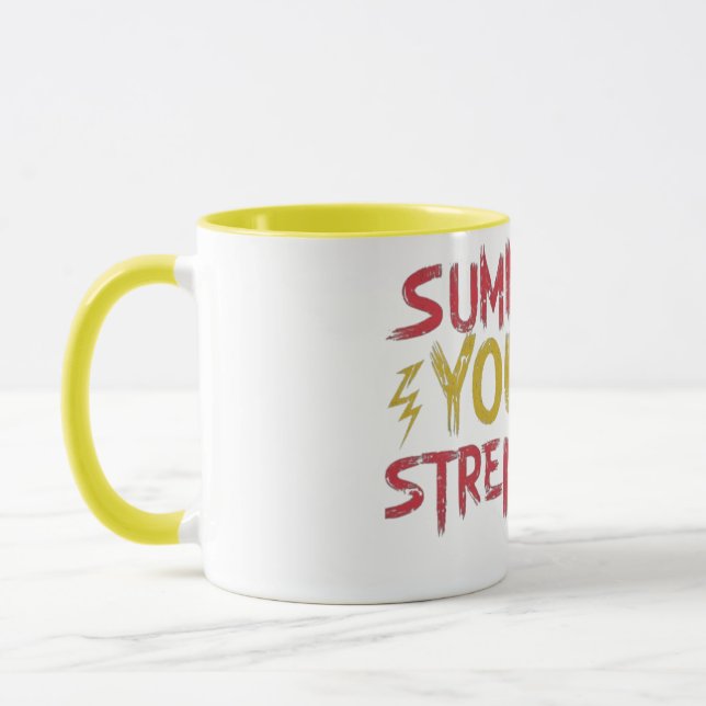 Taza Diseño de letra rojo y amarillo que "convoca tu fu (Izquierda)