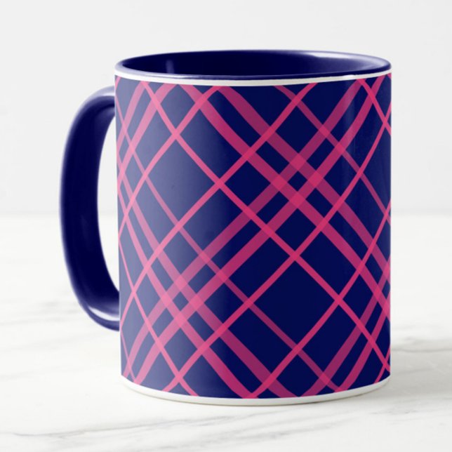Taza Diseño de líneas de cuadros azules con rosa (Subido por el creador)