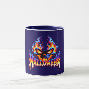 Taza Diseño de llama de calavera ardiente de Halloween