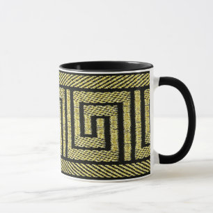 Taza Diseño de Llave Griega en Dorados y Negro