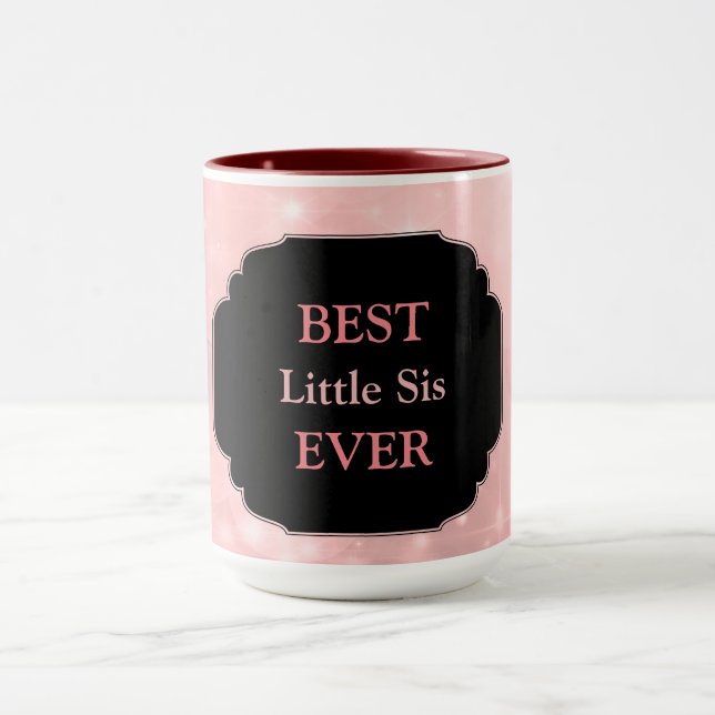 Taza Diseño de lujo "Best Little Sis Ever" rosa (Centro)