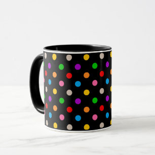 Taza Diseño de lunares de arcoíris colorido negro