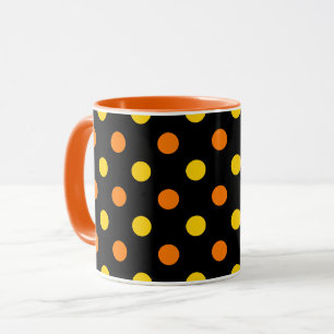 Taza Diseño de lunares naranjas y amarillos sobre negro