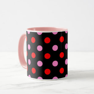 Taza Diseño de lunares rojos y rosados sobre negro