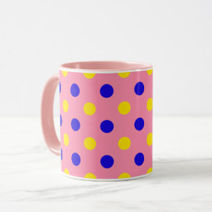 Taza Diseño de lunares rosados azules y amarillos