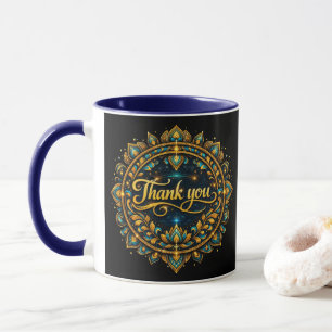 Taza Diseño de Mandala "Gracias" Dorado Elegante con Lu
