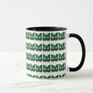 Taza Diseño de máscara de gato veneciano verde