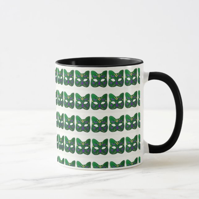 Taza Diseño de máscara de gato veneciano verde (Derecha)