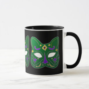 Taza Diseño de máscara de gato veneciano verde