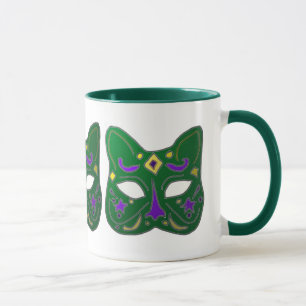 Taza Diseño de máscara de gato veneciano verde