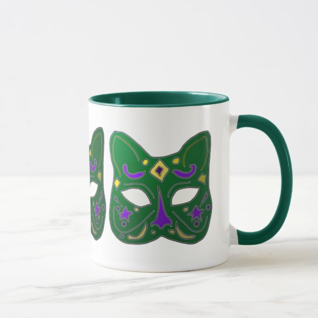 Taza Diseño de máscara de gato veneciano verde (Derecha)