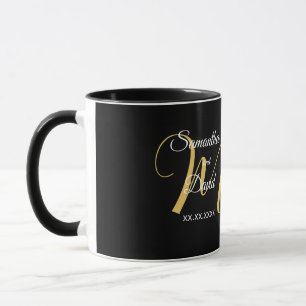 Taza Diseño de monograma de boda con nombres y fecha