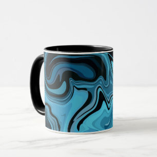 Taza Diseño de Onda de Canica Azul Abstracta