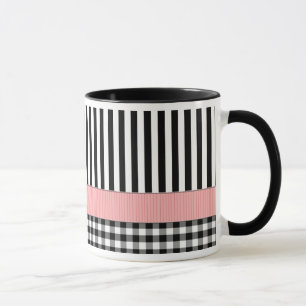 Taza Diseño de patrón blanco negro rayado